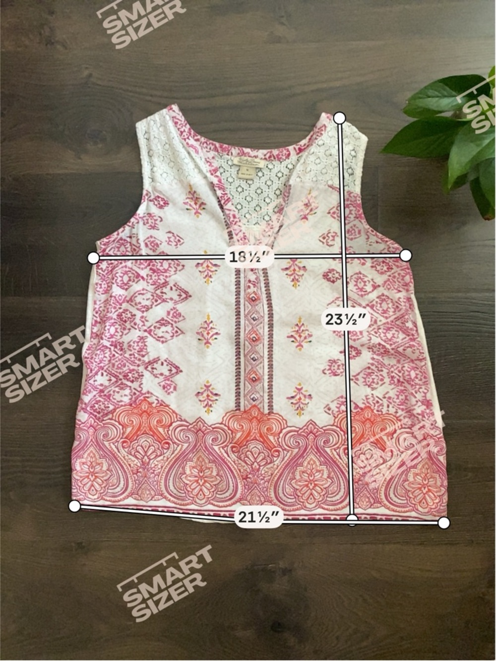 Lucky Brand Boho Paisley Lace Trim Sleeveless Tank Top Pink White Size M - Picture 7 of 7